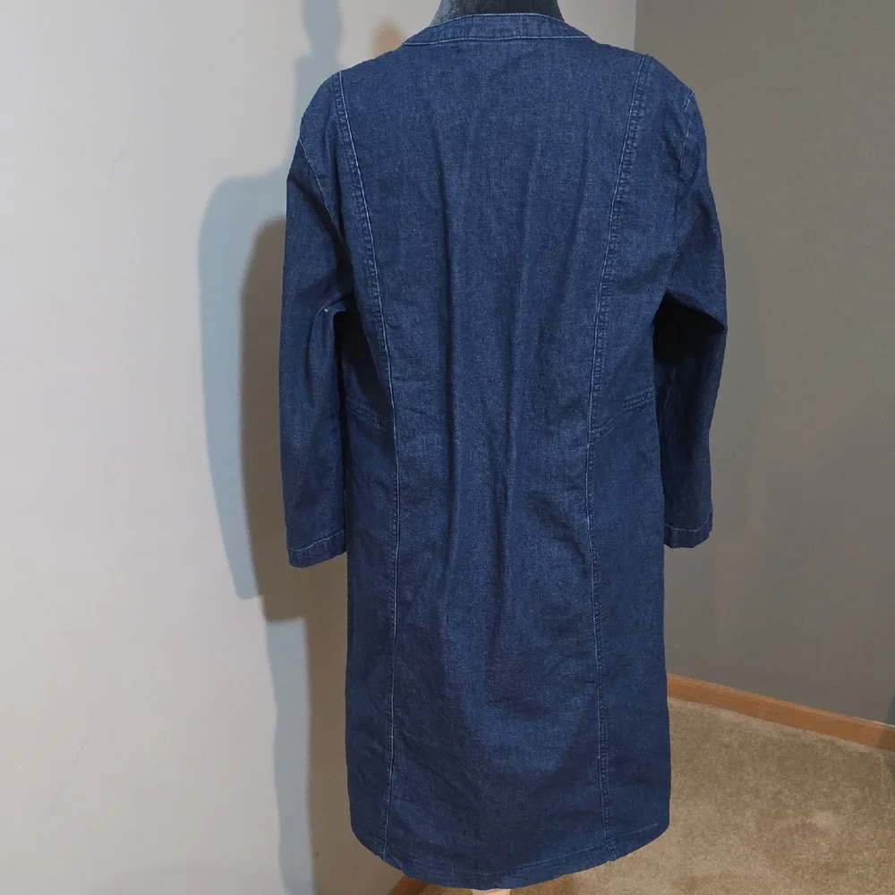 J. Jill Blue Denim Lace-Up Midi Dress 3/4 Sleeve Shift M Boho Casual - Picture 3 of 8
